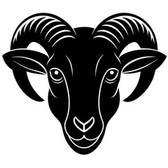 ram head black silhouette vector, Simple silhouette Design vector icon with white background.