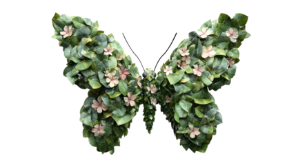 Green And Pink Flower Butterfly Design On Transparent Background