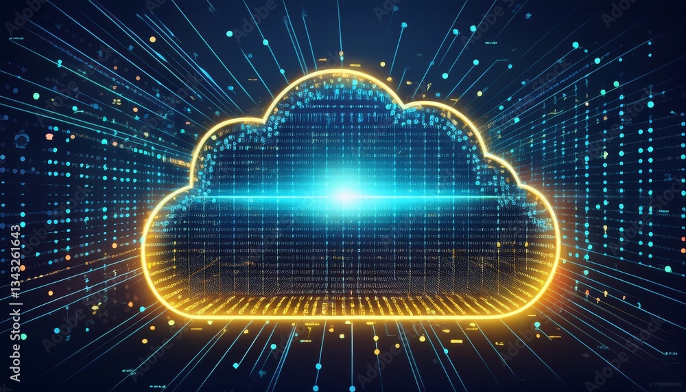 Poster digital informational technology web futuristic hologram with cloud icon