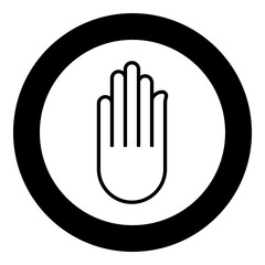 Hand Akhimsa Ahimsa arm Jainism Jain religion symbol Dharma Ahinsa icon in circle round black color vector illustration image solid outline style