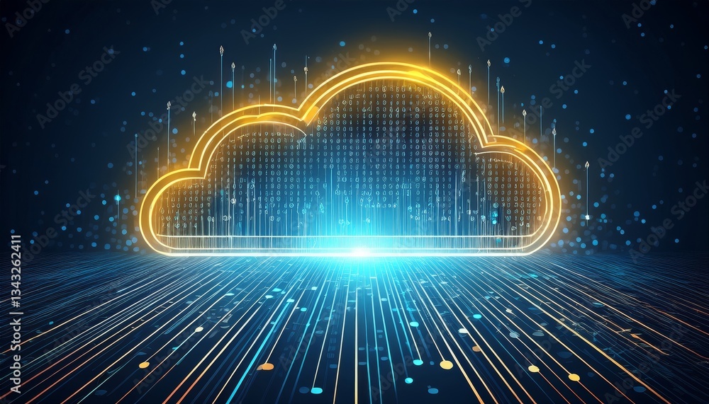 Poster digital informational technology web futuristic hologram with cloud icon