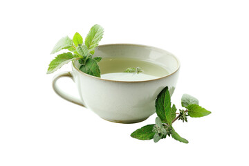 Refreshing herbal tea with fresh mint leaves in a delicate cup against a minimalist backdrop