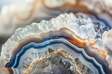 Natural Agate Stone Close-up of purple geode with Crystal formation