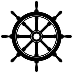ship steering wheel black silhouette vector, Simple silhouette Design vector icon with white background.