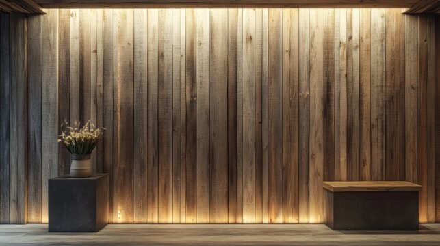 Pared de madera decorativa con planta