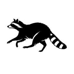 Obraz premium Raccoon running silhouette on white background