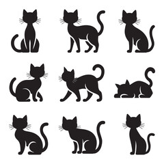 Set of black cat silhouettes