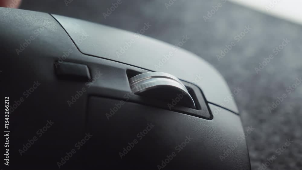 Poster close-up of a finger scrolling a mouse wheel, smooth and precise