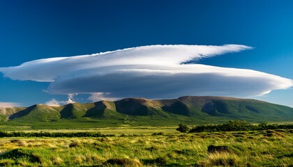 lenticular cloud over natural landscape unusual cloud in the sky