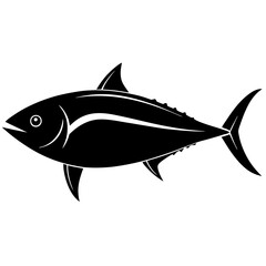 tuna fish black silhouette vector, Simple silhouette Design vector icon with white background.