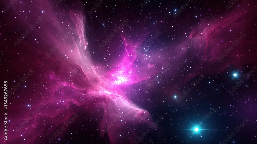 Poster vast and mysterious expanse of the cosmos with colorful nebula elements and stars