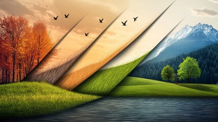 Vibrant Nature Transition Illustration of Seasons in Landscape