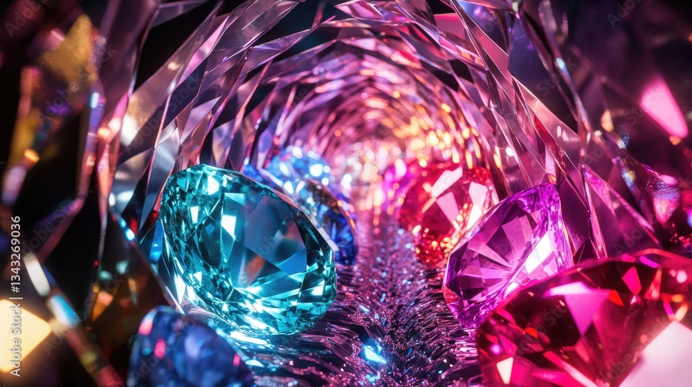 Poster a tunnel of sparkling gems with colorful and vivid illumination