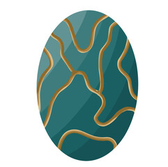 A deep green Easter egg with elegant gold vein like patterns. The luxurious, marble-inspired design adds a sophisticated touch, making it perfect for decorative themes, and digital art