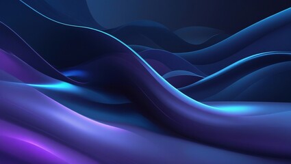 Elegant Abstract Flowing Waves in Deep Blue and Purple with Smooth 3D Satin Texture and Glossy Light Effects
