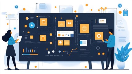 Business team developing content marketing campaign plan editorial calendar creative collaboration