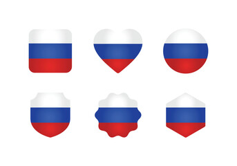 Russian flag icon. Flag of Russia vector sign. Russian national banner. White, blue and red emblem. Minimalistic simple Moscow banner in four different shapes