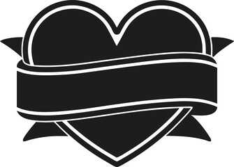 Vintage Heart with Blank Ribbon – Tattoo Style Vector Illustration