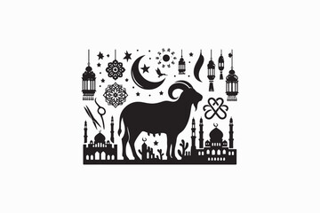 Eid al adha Mubarak Islamic festival social media banner silhouette image. eps