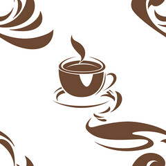 Obraz premium seamless pattern Realistic and artistic illustrations of coffee beans, brewing equipment, coffee cups for background or wallpaper
