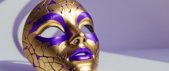 Venetian Style Gold Cracked Mask Purple Accents.