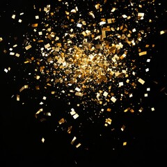 Gold confetti explosion on a black background, symbolizing celebration. 