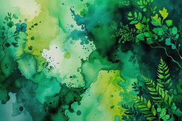 Vibrant Green Watercolor Canvas with Abstract Texture and Nature-Inspired Design