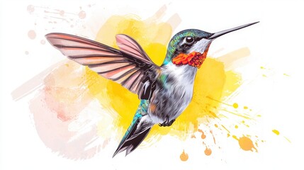 Fototapeta premium Vibrant Hummingbird Watercolor Painting Nature Art Bird Illustration