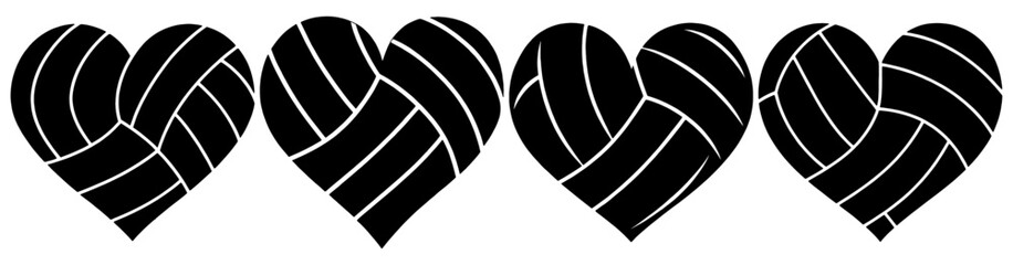 Four Black Hearts Designed Like Volleyballs Showing Love for Volleyball