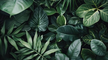 Lush green tropical foliage background.