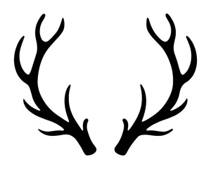 Elegant Black Silhouette of Deer Antlers on White Background simple nature illustration graphic design element for logos or decorations