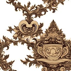 seamless pattern Realistic and artistic illustrations of coffee beans, brewing equipment, coffee cups for background or wallpaper