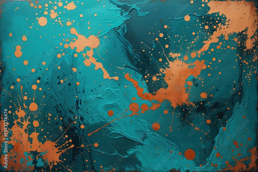 Poster turquoise teal abstract canvas background with rustic splatter marks