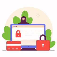 Naklejka premium Cybersecurity Data Breach Identity Theft Roundish Flat Vector