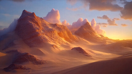 Naklejka premium Majestic mountain landscape dawn desert region digital art scenic view nature's beauty