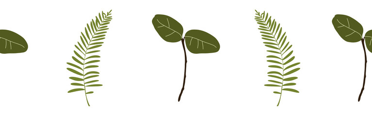  Leaves border on a white background. Hand-drawn illustration. Perfect for spring and summer.