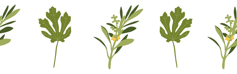  Leaves border on a white background. Hand-drawn illustration. Perfect for spring and summer.