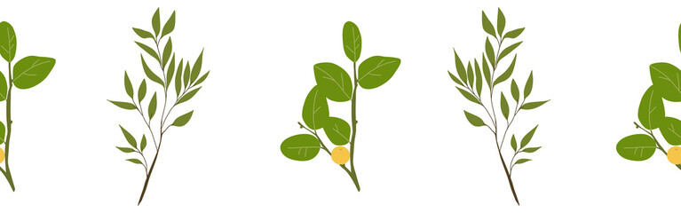  Leaves border on a white background. Hand-drawn illustration. Perfect for spring and summer.