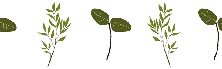  Leaves border on a white background. Hand-drawn illustration. Perfect for spring and summer.