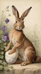 Serene Easter Bunny with Floral Egg
