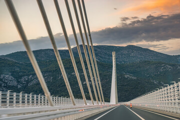 The Peljesac Bridge to Peljesac peninsula in Croatia, Europe. Scenic drive across a modern bridge...