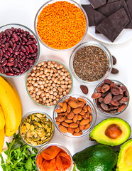 Various products containing magnesium. Selective focus.