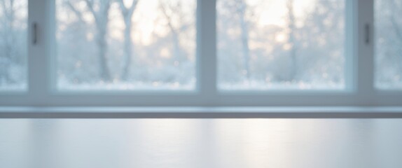 Fototapeta premium Empty table and winter window in background