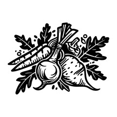 Fototapeta premium Vegetables illustration black white vector