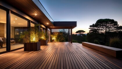 subtle lights along a modern wooden deck stylish and functional