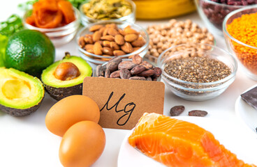 Various products containing magnesium. Selective focus.