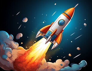 cartoon rocket space ship take off isolated on transparent