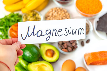 Various products containing magnesium. Selective focus.