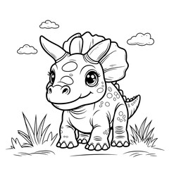 Fototapeta premium Enjoy a fun and relaxing coloring experience with this Kawaii Triceratops Coloring Page! This adorable baby Triceratops is designed in a simple, minimalist style with bold, clean outlines