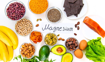 Various products containing magnesium. Selective focus.